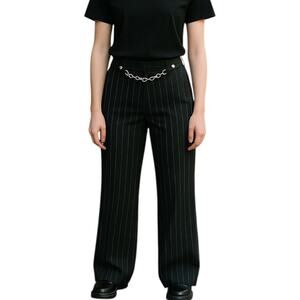 Y2K Larry Levine Black Pinstripe Silver Chain Belted Trousers Deadstock NWT 10